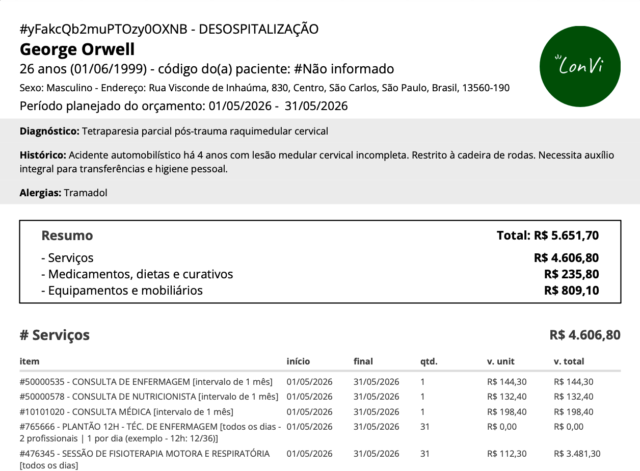 Orçamento gerado